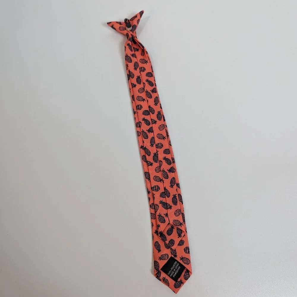 Boys Orange Navy Pineapple Clip On Tie